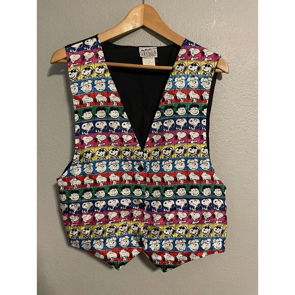 Vintage Peanuts Vest Mens Medium Large Cartoon Snoopy Comic Characters 90s - Picture 1 of 7